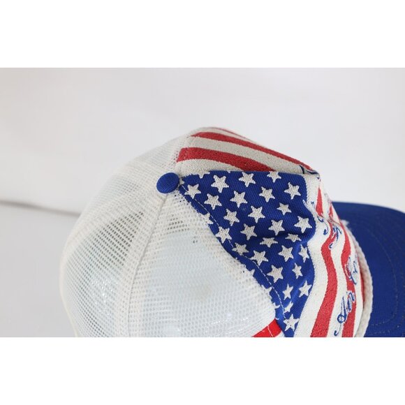 Vintage 70s 80s Distressed 3 Stripes Heating AC Flag Trucker Snapback Hat USA - Picture 7 of 9